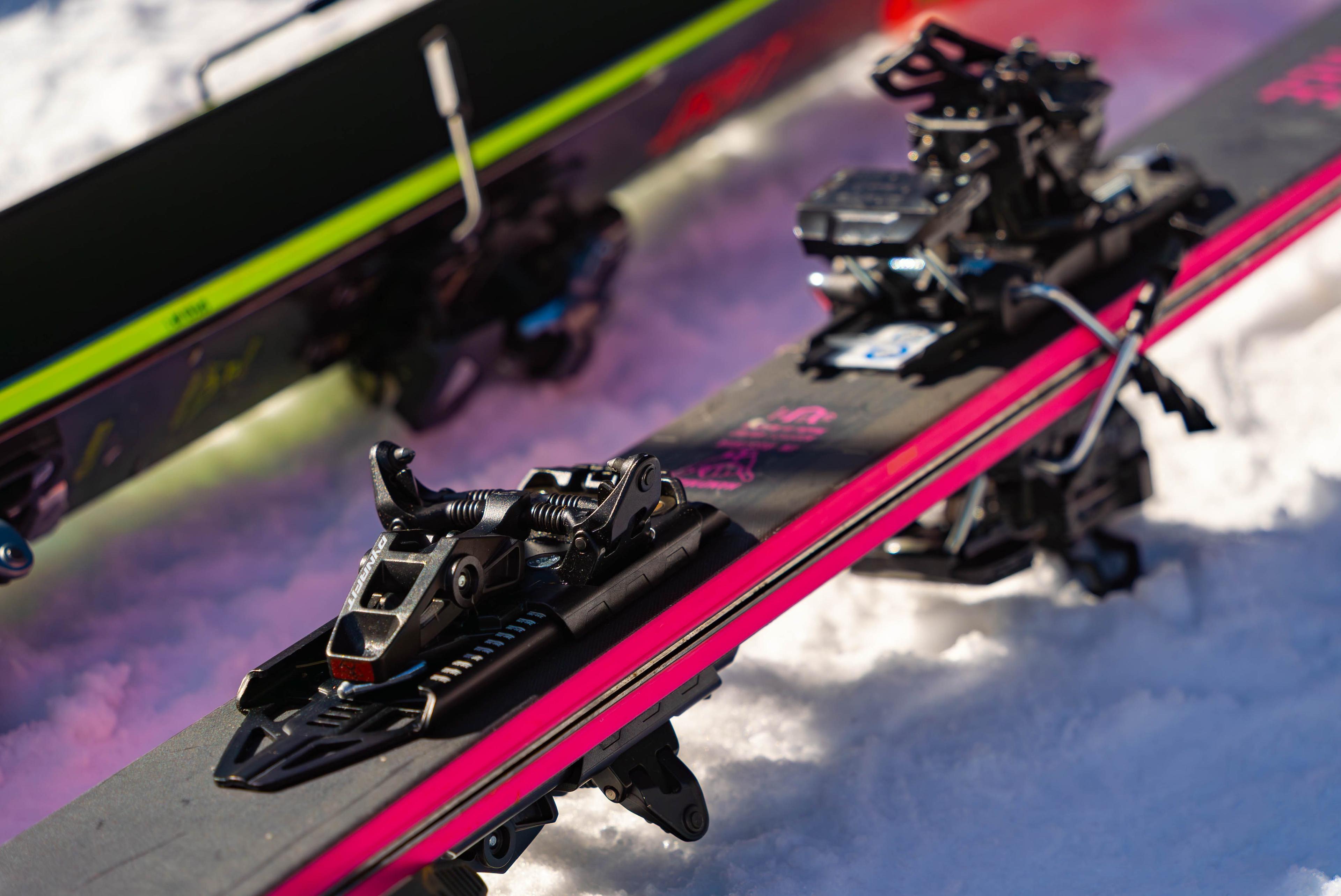 Close up of touring set up with neon pink skies