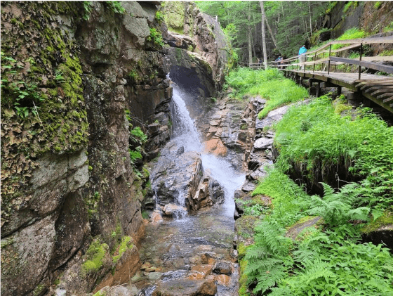 Waterfall at the Flume Gorge during the summer.